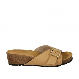 Mule pour femmes en cuir beige avec boucle talon compensé 4 - Pointures disponibles:  42, 43, 44