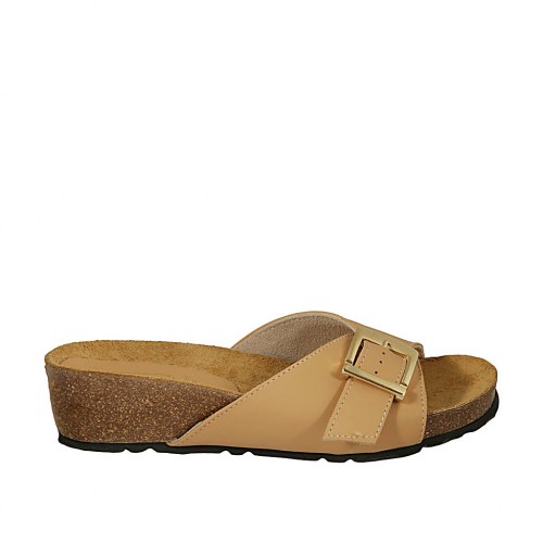 Sabo para mujer en piel beis con hebilla cuña 4 - Tallas disponibles:  42, 43, 44