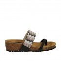 Mule entredoigt noir imprimé avec strass multicouleurs talon compensé 4