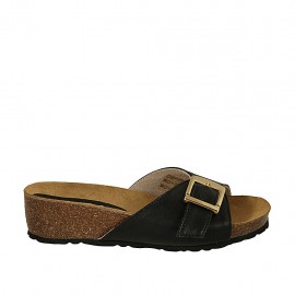 Sabot da donna in pelle nera con fibbia zeppa 4 - Misure disponibili: 42, 43