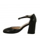 Zapato abierto para mujer con cinturon en piel negra tacon cuadrado 7 - Tallas disponibles:  42