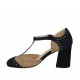 Zapato abierto para mujer en gamuza azul oscuro y beis con cinturon salomé tacon 7 - Tallas disponibles:  42, 45