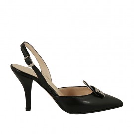 Slingback für Damen mit Accessoire aus schwarzem Leder Absatz 9 - Verfügbare Größen:  42