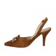 Slingback für Damen mit Accessoire aus tabakfarbenem Wildleder Absatz 9 - Verfügbare Größen:  32, 42