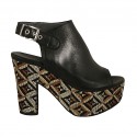 Woman's highfronted sandal with multicolored optical platform in black leather heel 10