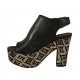 Sandalia de parte frontal alta para mujer con plataforma efecto óptical multicolor en piel negra tacon 10 - Tallas disponibles:  42, 43