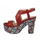 Sandalo accollato con plateau in pelle rossa con zeppa rivestita multicolore effetto optical tacco 10 - Misure disponibili: 34, 43