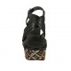 Sandalo con plateau in pelle nera con zeppa rivestita multicolore effetto optical tacco 10 - Misure disponibili: 42, 43