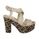 Sandalo con plateau in pelle nude con zeppa rivestita multicolore effetto optical tacco 10 - Misure disponibili: 42, 43