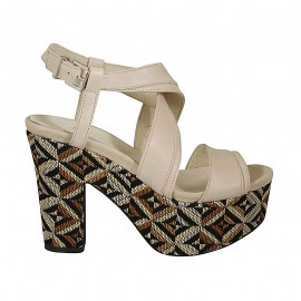 Sandalo con plateau in pelle nude con zeppa rivestita multicolore effetto optical tacco 10 - Misure disponibili: 42, 43