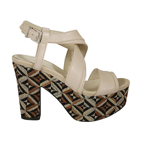 Sandalo con plateau in pelle nude con zeppa rivestita multicolore effetto optical tacco 10 - Misure disponibili: 42, 43