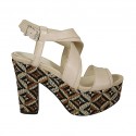 Woman's sandal with multicolored optical platform in nude leather heel 10