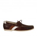 Mocassin sportif pour hommes avec lacets en cuir marron, brun et blanc