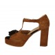 Woman's open shoe with strap, tassel and platform in tan and brown suede heel 9 - Available sizes:  43, 45