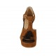 Scarpa aperta da donna con plateau, nappine e cinturino charleston in camoscio color cuoio e marrone tacco 9 - Misure disponibili: 43, 45