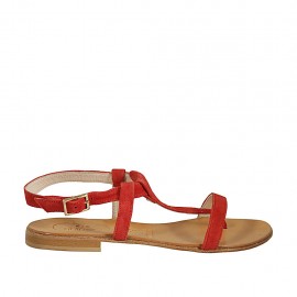Sandalia de dedo para mujer en gamuza roja coral tacon 1 - Tallas disponibles:  46, 47