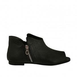 Zapato abierto para mujer con cremalleras en piel negra tacon 1 - Tallas disponibles:  33, 34, 42