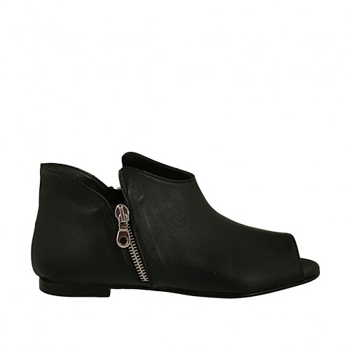 Scarpa aperta da donna con cerniere in pelle nera tacco 1 - Misure disponibili: 33, 34, 42, 45