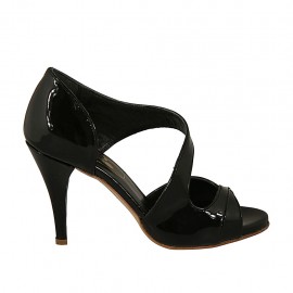 Zapato abierto para mujer en charol negro tacon 9 - Tallas disponibles:  31, 42, 43, 45, 46