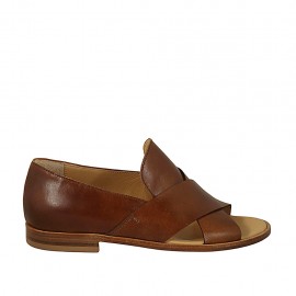 Woman's open shoe in tan brown leather heel 2 - Available sizes:  34
