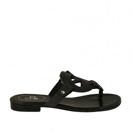 Sabot a infradito da donna in pelle di colore nero tacco 2 - Misure disponibili: 43