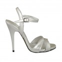 Woman's strap sandal with platform in silver laminated leather heel 11