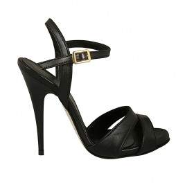 Sandalia para mujer con correa al tobillo y plataforma en piel de color negro tacon 11 - Tallas disponibles:  43