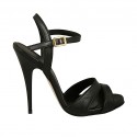 Woman's platform sandal with strap in black leather heel 11