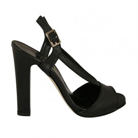 Sandalia para mujer en piel negra con plataforma tacon 11 - Tallas disponibles:  34
