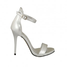 Zapato de salon abierto con plataforma y correa para mujer en piel laminada plateada tacon 11 - Tallas disponibles:  43, 44, 45