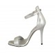 Scarpa aperta da donna con plateau e cinturino in pelle laminata argento tacco 11 - Misure disponibili: 43, 44, 45