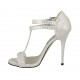 Woman's open pump with t-straps in white and silver printed suede with platform and heel 11 - Available sizes:  34