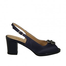 Sandalia para mujer con estrás y plataforma en satén y charol azul tacon 6 - Tallas disponibles:  32