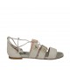 Woman's open shoe with buttons with rhinestones and laces in grey suede heel 1 - Available sizes:  32, 33, 34