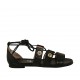 Zapato abierto para mujer con boton con estrás y cordones en piel negra tacon 1 - Tallas disponibles:  33, 34, 46