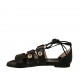 Zapato abierto para mujer con boton con estrás y cordones en piel negra tacon 1 - Tallas disponibles:  33, 34, 46