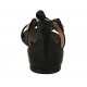 Zapato abierto para mujer con boton con estrás y cordones en piel negra tacon 1 - Tallas disponibles:  33, 34, 46