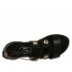 Zapato abierto para mujer con boton con estrás y cordones en piel negra tacon 1 - Tallas disponibles:  33, 34, 46