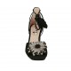 Woman's open shoe with laces and flower in black suede and silver laminated leather heel 7 - Available sizes:  34