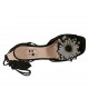 Chaussure ouverte pour femmes avec lacets et fleur en daim noir et cuir lamé argent talon 7 - Pointures disponibles:  34