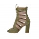 Zapato abierto para mujer con cordones y cremallera en gamuza verde caqui y tejido beis tacon 8 - Tallas disponibles:  42