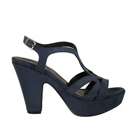 Sandalia para mujer en gamuza azul con cinturon, plataforma y tacon 10 - Tallas disponibles:  42, 43