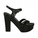 Woman's sandal with anklestrap in black patent leather with platform and heel 11