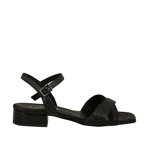Sandale avec courroie pour femmes en imprimé cuir verni noir talon 2 - Pointures disponibles:  32, 33, 42