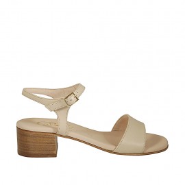 Sandalo da donna con cinturino in pelle cipria beige e tacco 4 - Misure disponibili: 42, 43, 44