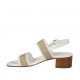 Sandalo da donna con cinturino, fasce e bottone di tessuto laminato platino e pelle bianca tacco 4 - Misure disponibili: 34, 43, 44, 45, 46