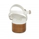 Sandalo da donna con cinturino, fasce e bottone di tessuto laminato platino e pelle bianca tacco 4 - Misure disponibili: 34, 43, 44, 45, 46
