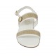 Sandalo da donna con cinturino, fasce e bottone di tessuto laminato platino e pelle bianca tacco 4 - Misure disponibili: 34, 43, 44, 45, 46