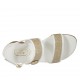 Sandalo da donna con cinturino, fasce e bottone di tessuto laminato platino e pelle bianca tacco 4 - Misure disponibili: 34, 43, 44, 45, 46