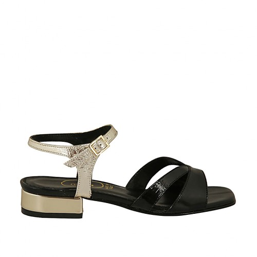 Sandalo da donna con cinturino in vernice nera e pelle laminata platino tacco 2 - Misure disponibili: 32, 33, 43